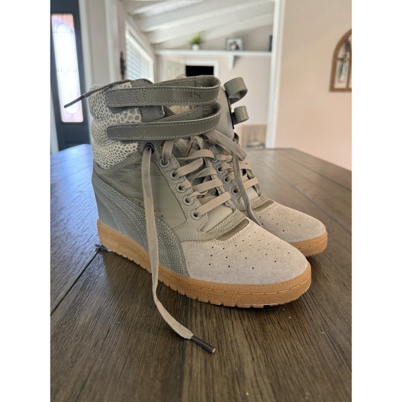 Puma Sky II Contact Hi Top Shoes Grey Suede High Double Strap Women's Size 8.5 - Picture 1 of 7